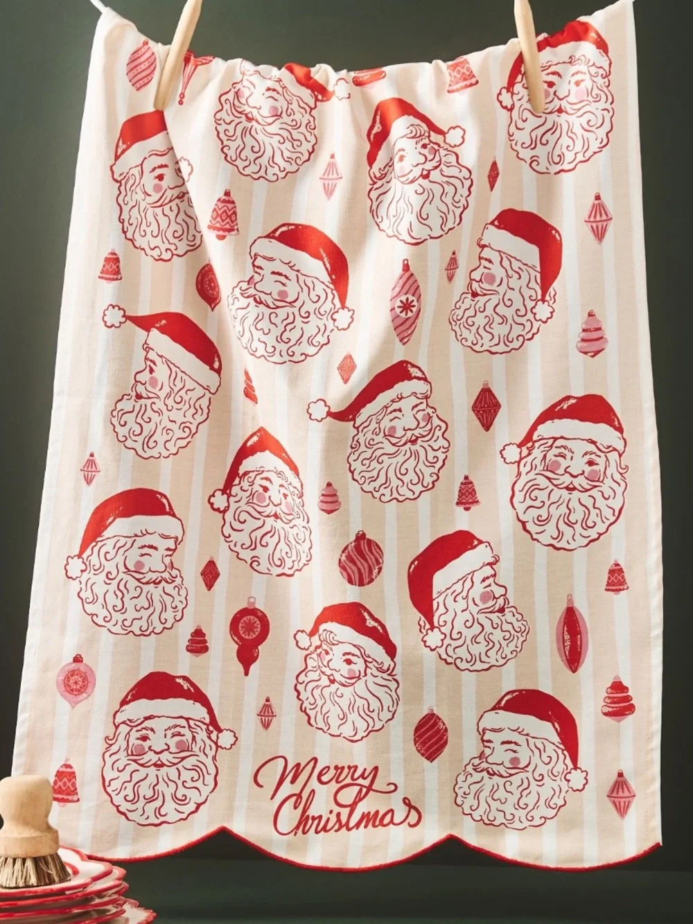Anthropologie Vintage Santa 'Merry Christmas'  Kitchen‎ Dish Towel